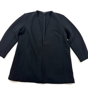 Eileen Fisher Waffle Knit Open Front Shirt Cardigan Black